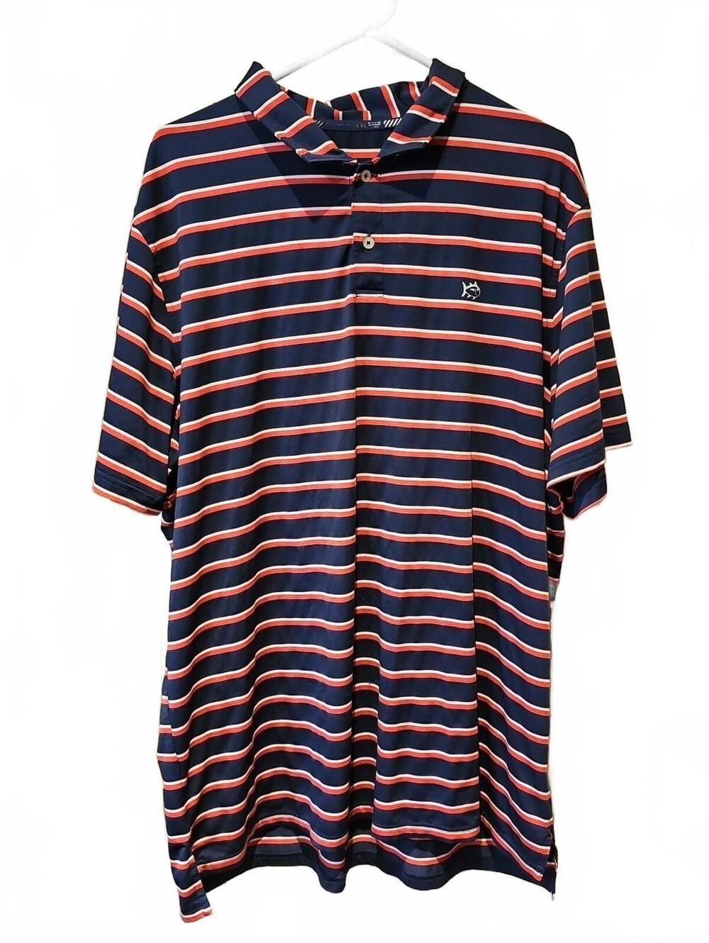 Southern Tide XXL Red And Navy Lightweigh Short Sleeve Striped Polo